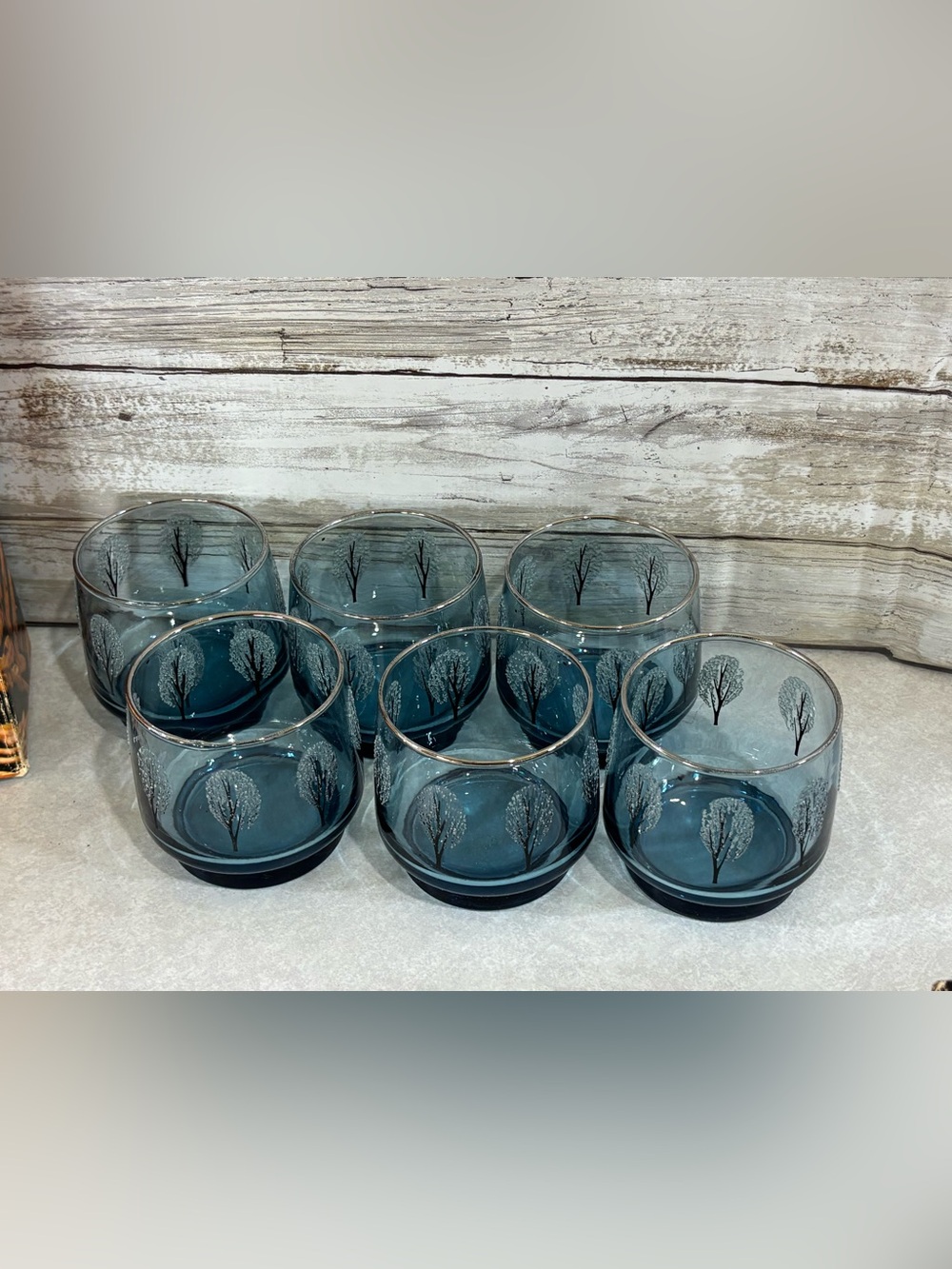 Set of 6 new old stock Dominion /St. Clair glass frosted blue lowball glasses